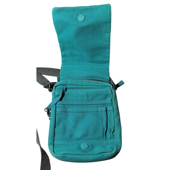 Duluth Trading Co Canvas Bag Blue Green Crossbody Purse Zipper Strap Organizer - Picture 2 of 5